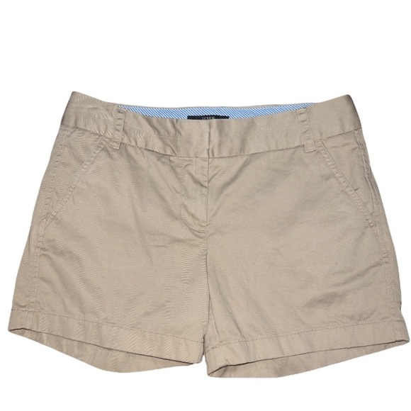 J. Crew Chino Shorts Khaki tan midrise front and back pockets flat front size 4 - Picture 1 of 8